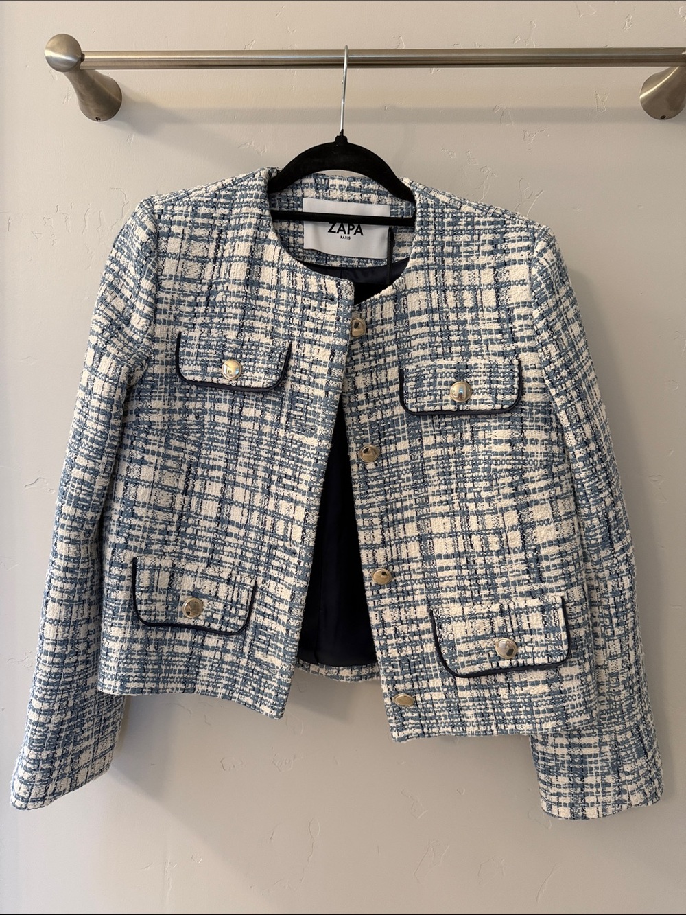 Blue and White Tweed Pocket Blazer